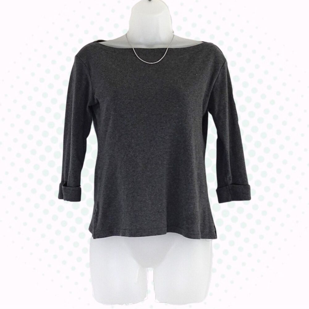 Karen Scott Petites Charcoal Gray Boatneck 3/4 Sleeve T-Shirt Top Size PP/XS